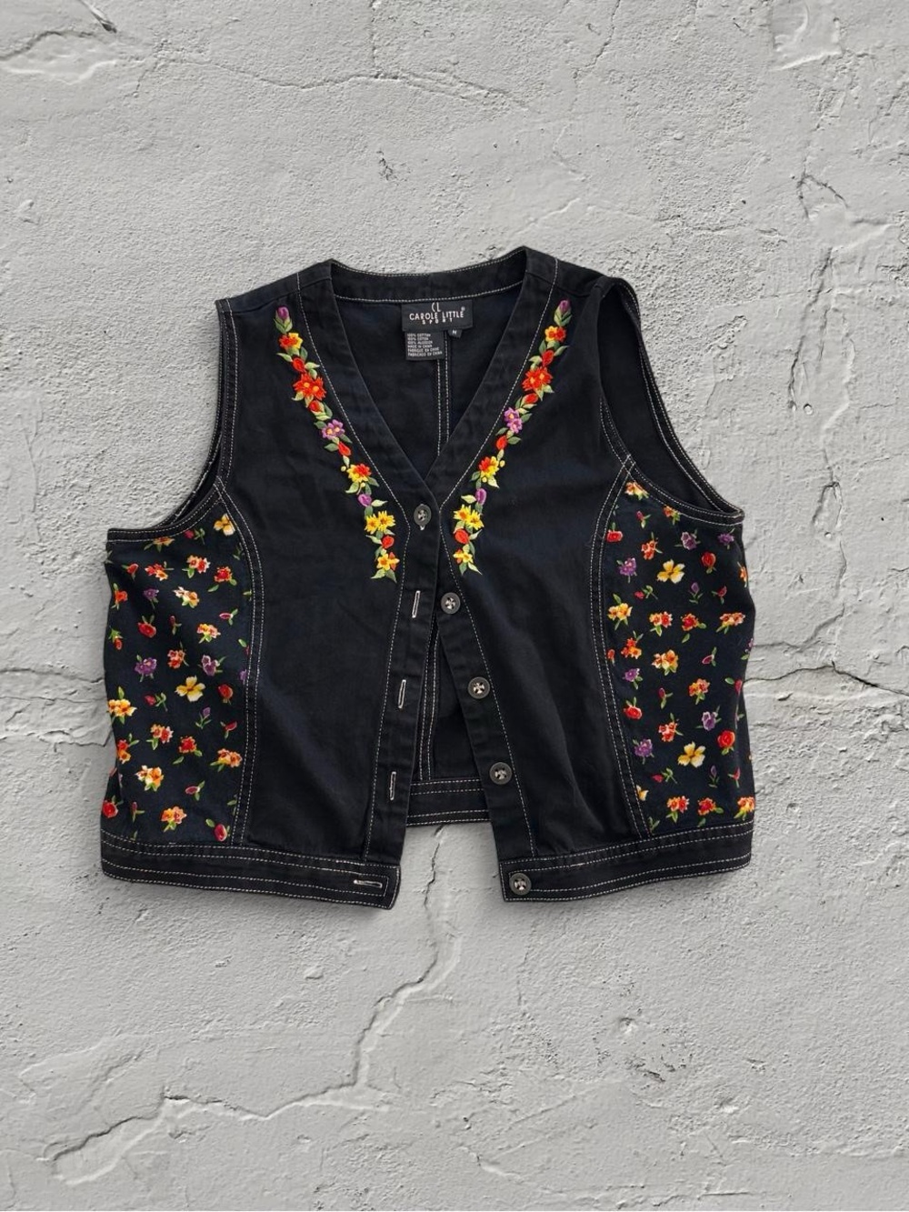 Carole Little Black Floral Embroidered Vest
